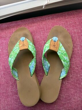 Eliza B Women’s Green Floral Thong Sandals - Comfortable Summer Flip Flops